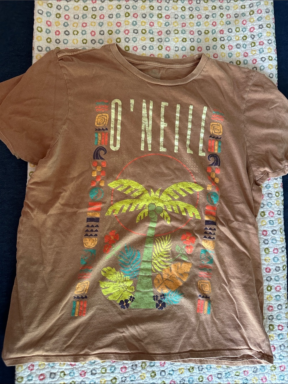 O'Neill Brown Tee with Neon Palm Graphic